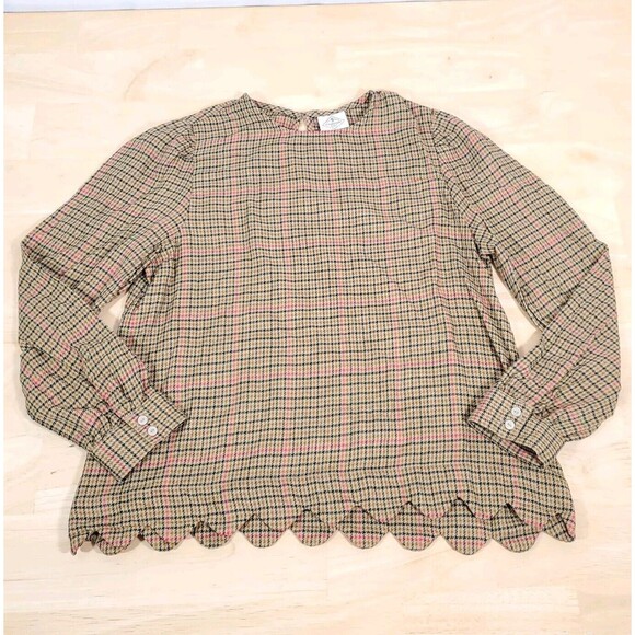 St. John's Bay Tops - St. John's Bay Petite Sz PS Scallop Hem Long Sleeve Blouse Herringbone Plaid